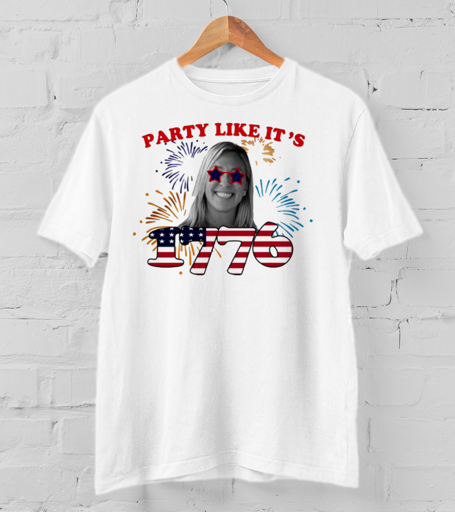 MTG Shop Marjorie Taylor Party Like It's 1776 Fireworks Star Glasses Patriotic T-Shirt