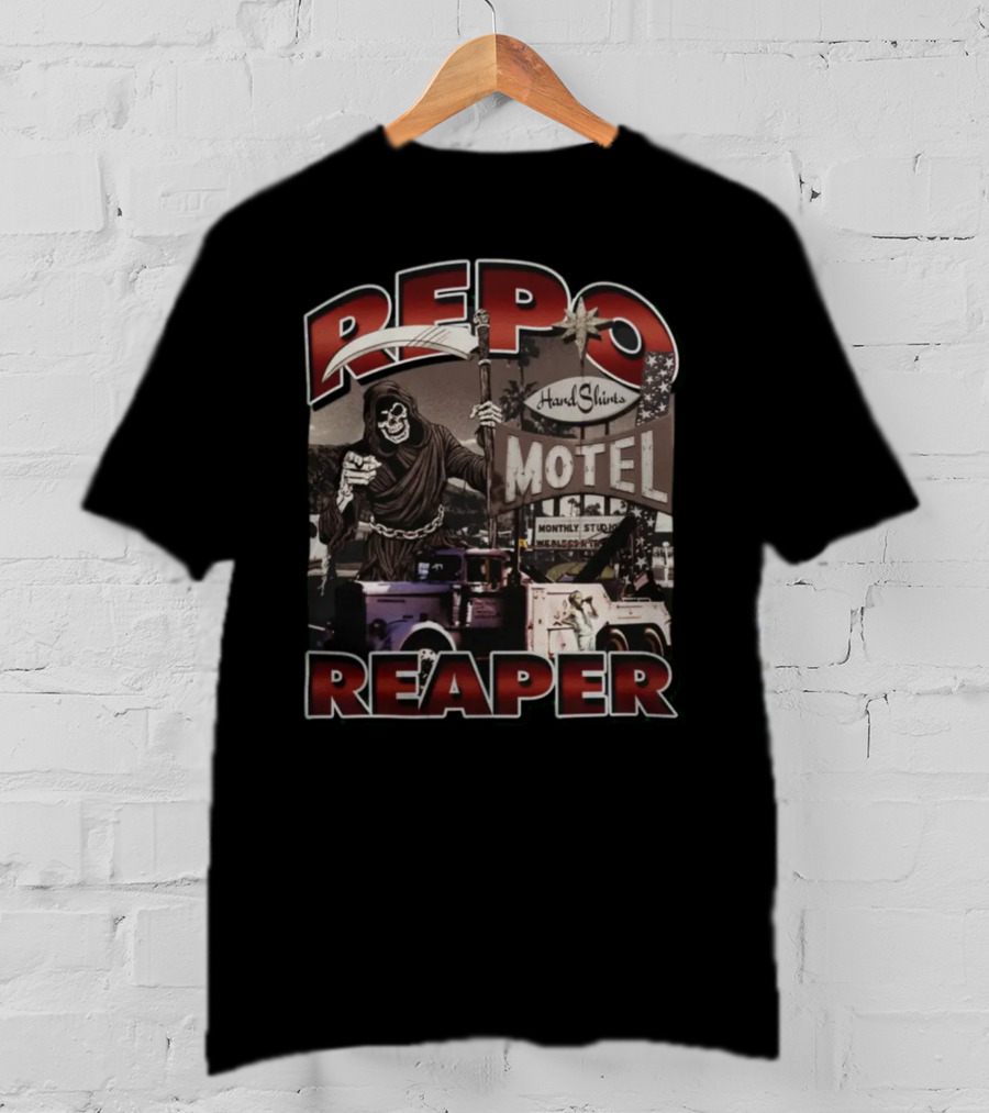Repo Reaper Grim Skeleton Scythe Hard Slines Motel Scene T-Shirt