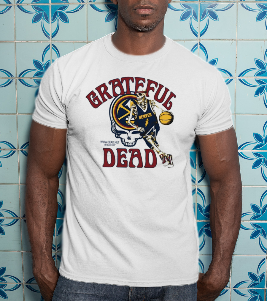 Grateful Dead Denver Nuggets Skull Skeleton Basketball Player T-Shirt