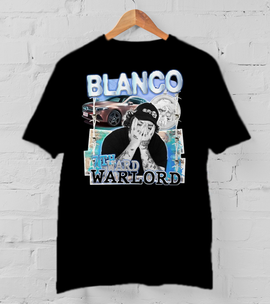 Blanco 7Thward Warlord Money Car Skull Tattoo Barbed Wire Aesthetic T-Shirt