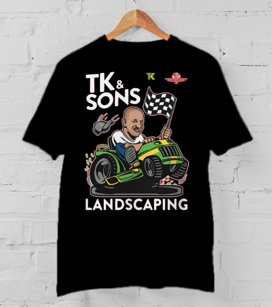 TK And Sons Landscaping Racing Lawn Mower Checkered Flag Victory T-Shirt