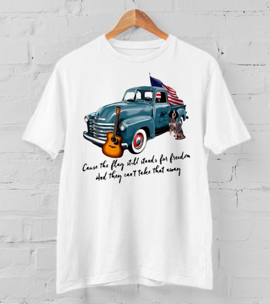 Cause The Flag Still Stands For Freedom And They Can't Take That Away Vintage Truck Guitar Dog Patriotism T-Shirt