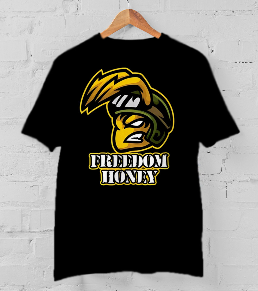 Freedom Honey Angry Yellow Cartoon Soldier Helmet T-Shirt