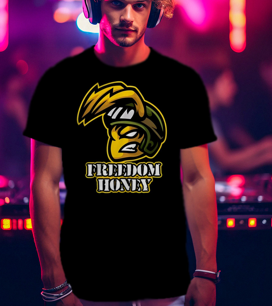 Freedom Honey Angry Yellow Cartoon Soldier Helmet T-Shirt