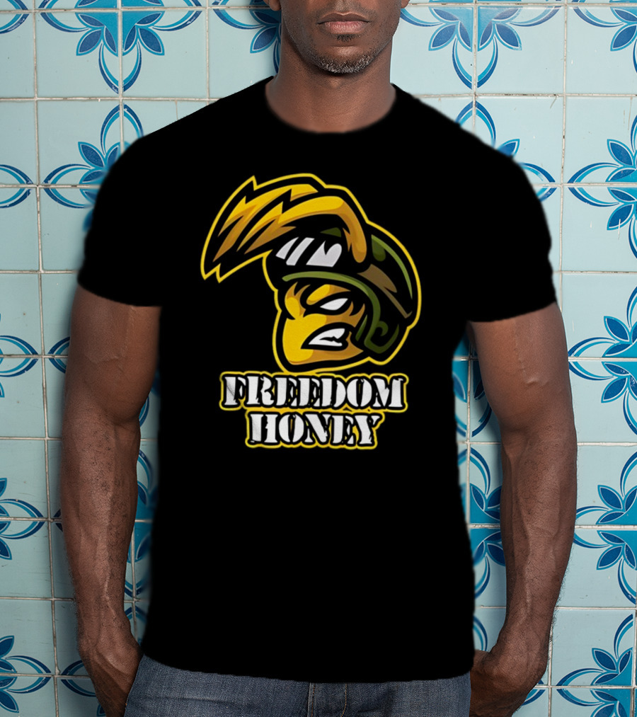 Freedom Honey Angry Yellow Cartoon Soldier Helmet T-Shirt