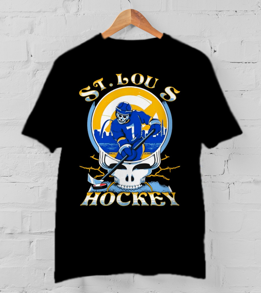 St Louis Hockey Grateful Dead Inspired Skeleton Playing Hockey T-Shirt