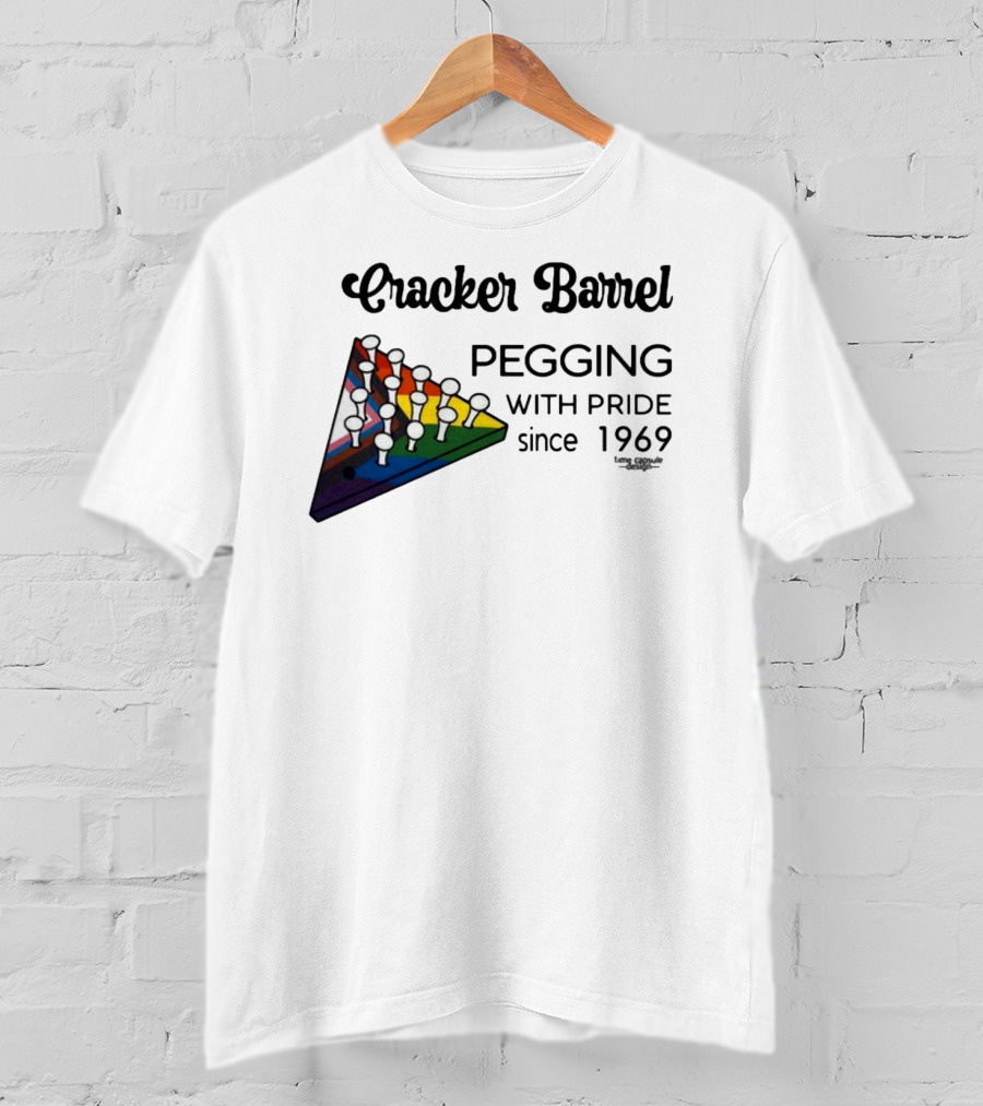Cracker Barrel Pegging With Pride Since 1969 Rainbow Triangle Peg Board T-Shirt