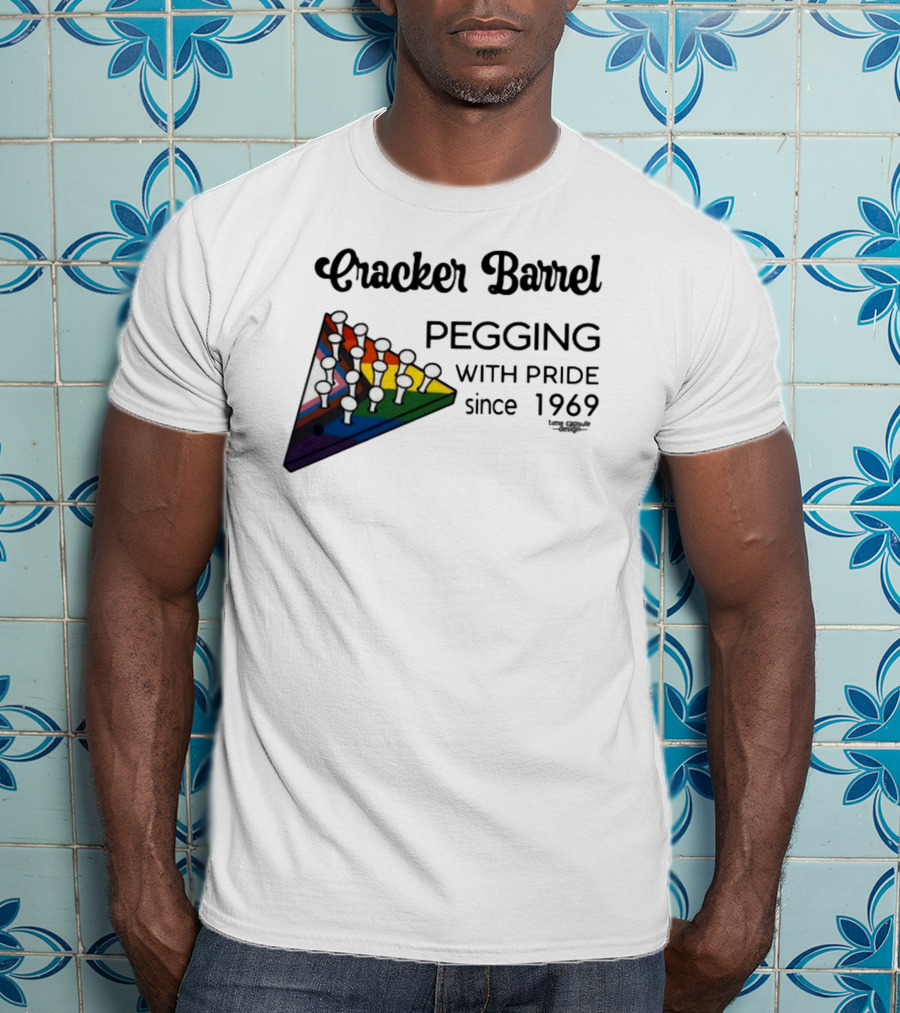 Cracker Barrel Pegging With Pride Since 1969 Rainbow Triangle Peg Board T-Shirt