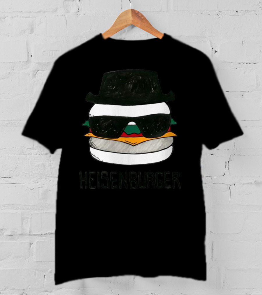 Heisenberg Heisenburger Breaking Bad Walter White Black Hat Sunglasses Burger T-Shirt