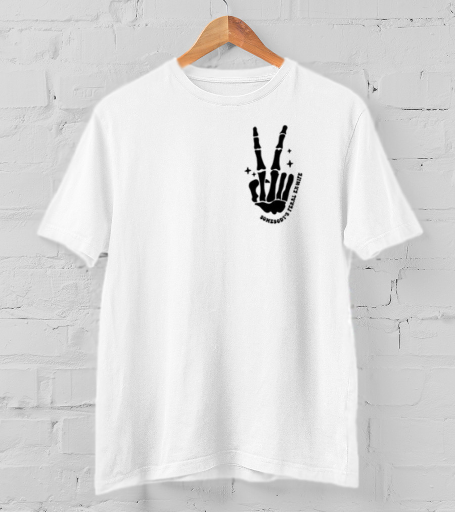 Somebody's Feral Ex Wife Skeleton Peace Hand Gesture T-Shirt