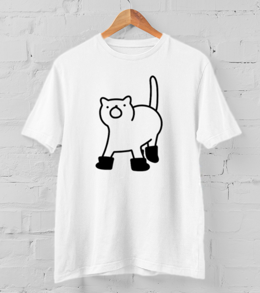 Poorly Drawn Cats Puss In Boots Cute Cartoon T-Shirt