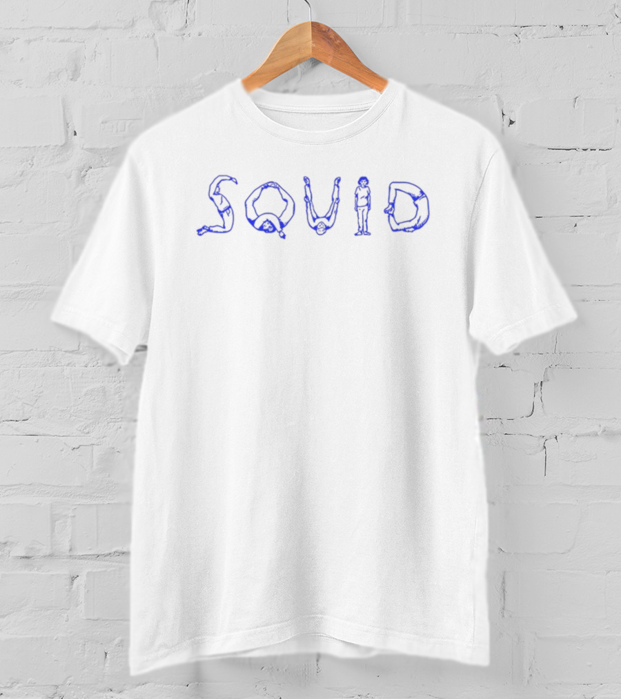 Squid Text Formed By Artistic Figures Blue Outline T-Shirt