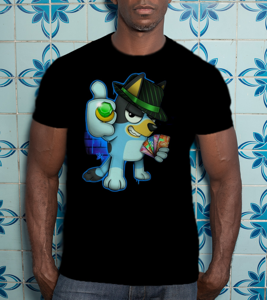 Bluepin Poker Dog With Fedora And Gem در Poker Cards T-Shirt