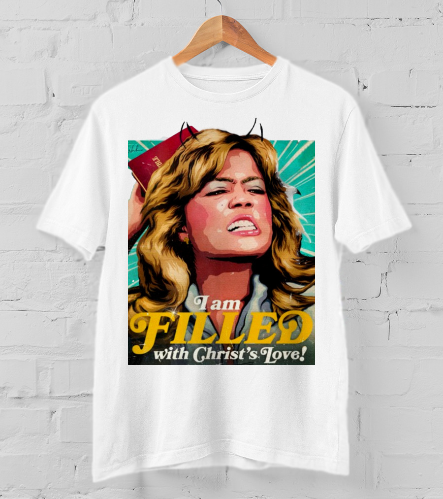 I Am Filled With Christ's Love Vintage Comic Style Woman Holding Bible T-Shirt