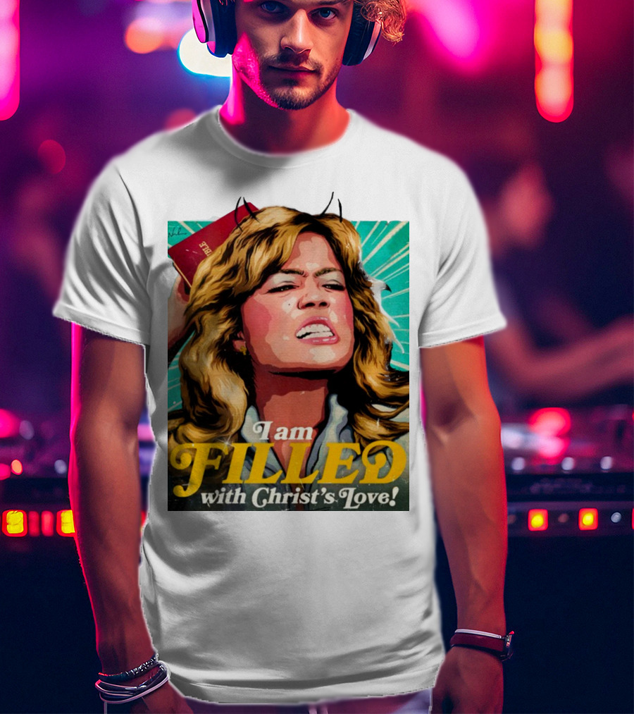 I Am Filled With Christ's Love Vintage Comic Style Woman Holding Bible T-Shirt