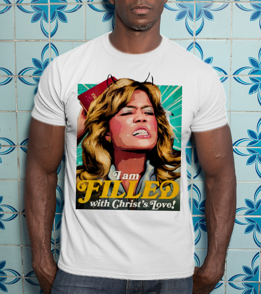 I Am Filled With Christ's Love Vintage Comic Style Woman Holding Bible T-Shirt