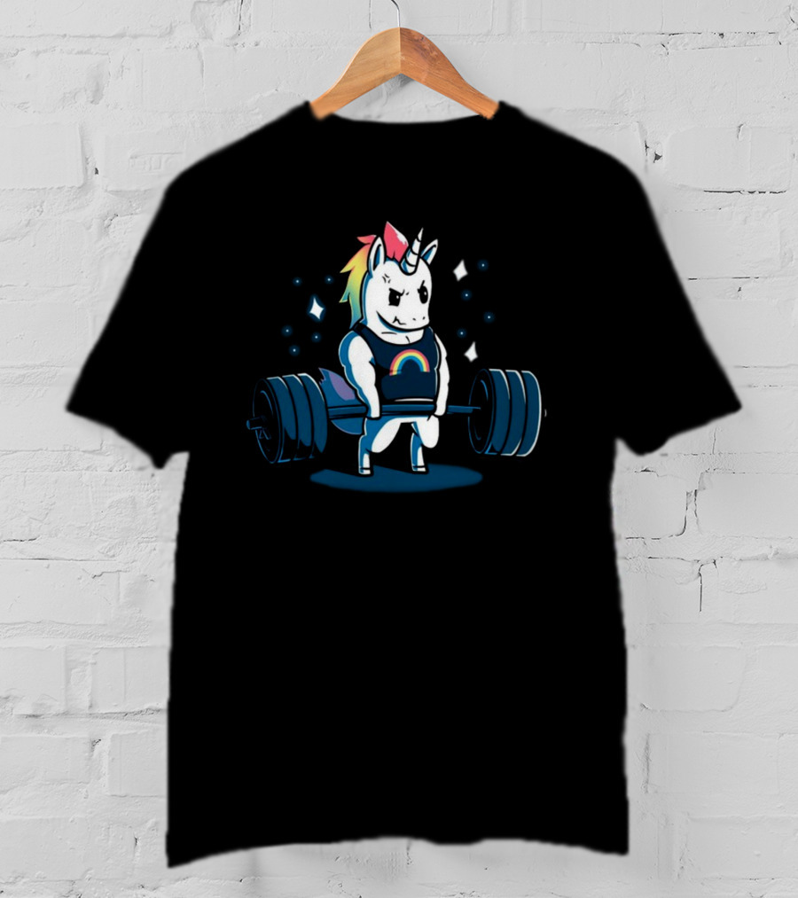 Pride Rainbow Unicorn Weightlifting Barbell T-Shirt