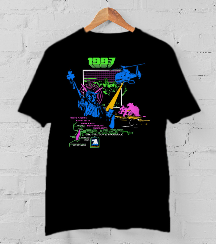 1997 New York City Is A Walled Maximum Security Prison Breaking Out Is Impossible Helicopter Statue Of Liberty Explosion Scene T-Shirt