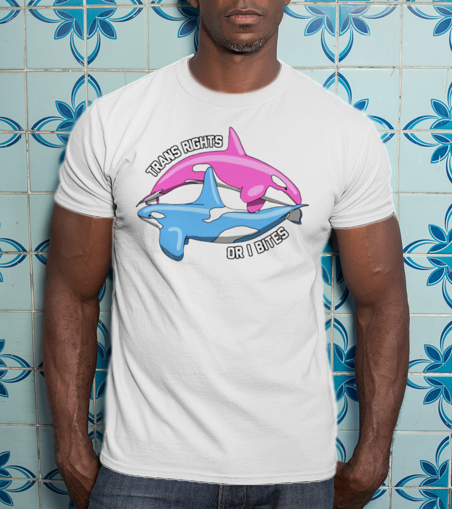 Trans Rights Or I Bites Pink And Blue Dolphins T-Shirt