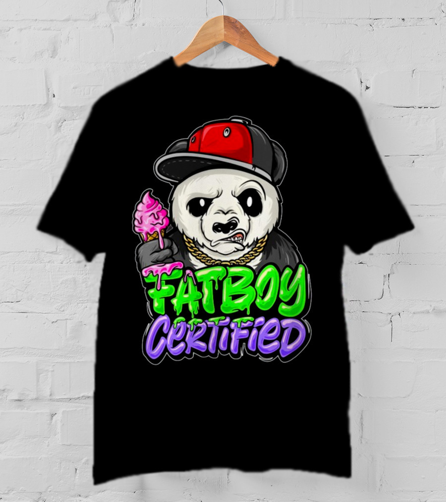Fat Boy Certified Panda With Red Cap And Ice Cream T-Shirt