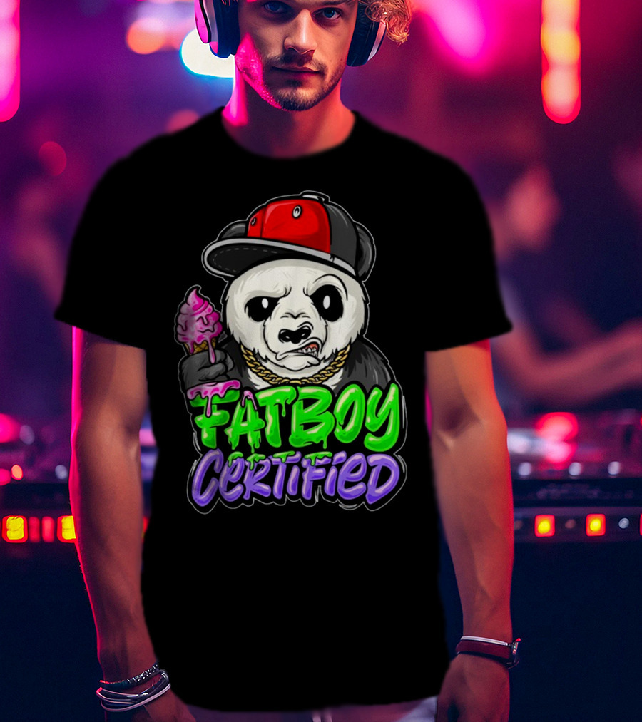 Fat Boy Certified Panda With Red Cap And Ice Cream T-Shirt