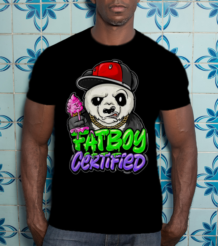 Fat Boy Certified Panda With Red Cap And Ice Cream T-Shirt