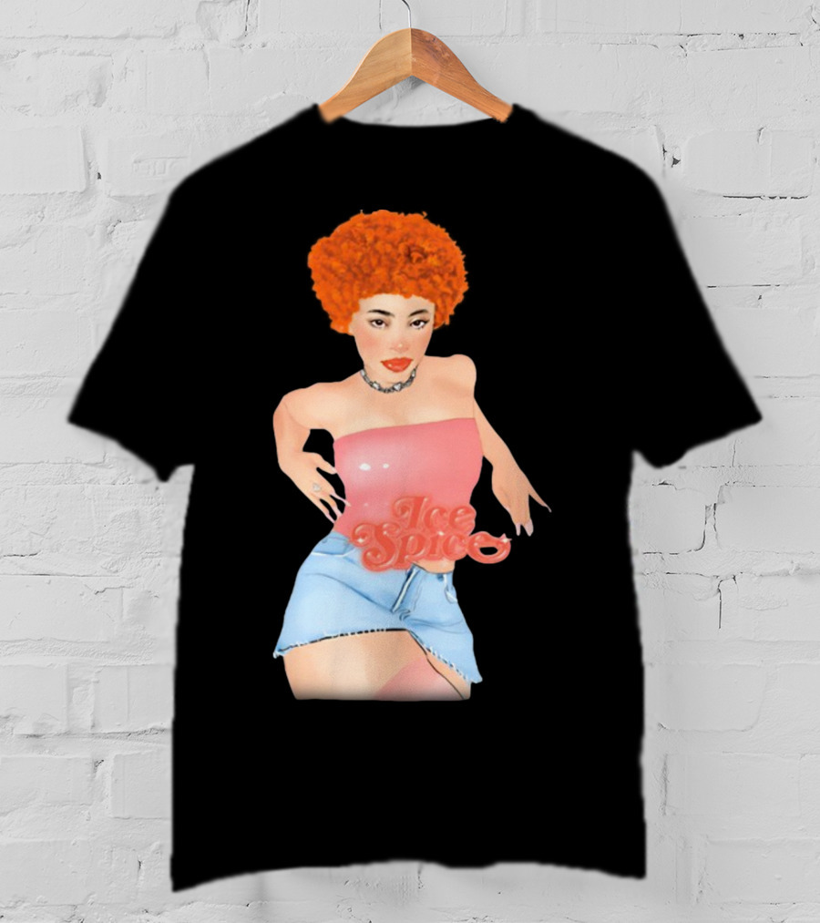 Icespicemusic Ice Spice Red Hair Pink Top Denim Skirt T-Shirt