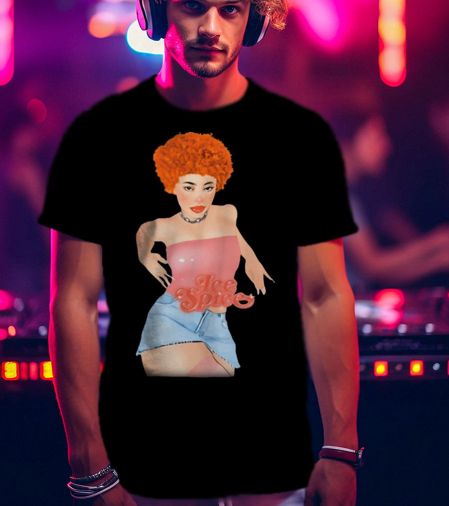 Icespicemusic Ice Spice Red Hair Pink Top Denim Skirt T-Shirt