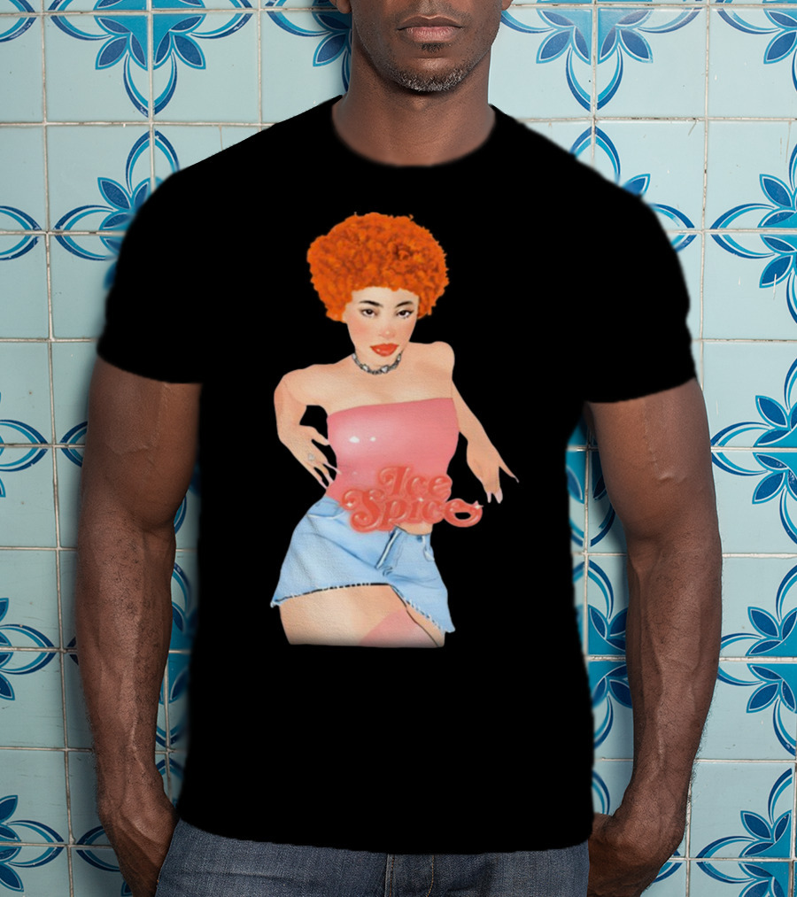 Icespicemusic Ice Spice Red Hair Pink Top Denim Skirt T-Shirt