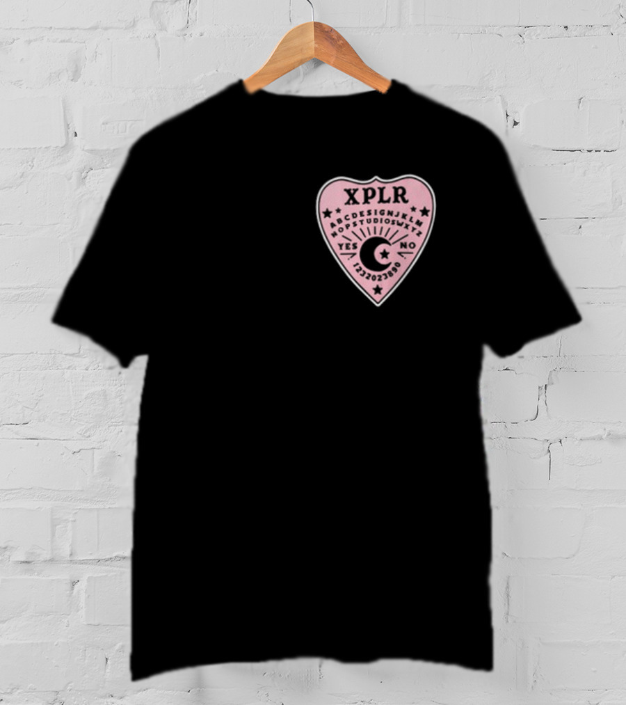 XPLR Planchette ABCDEFGHIJKLMNOPQRSTUVWXYZ YES NO 1234567890 Sam And Colby Ouija T-Shirt