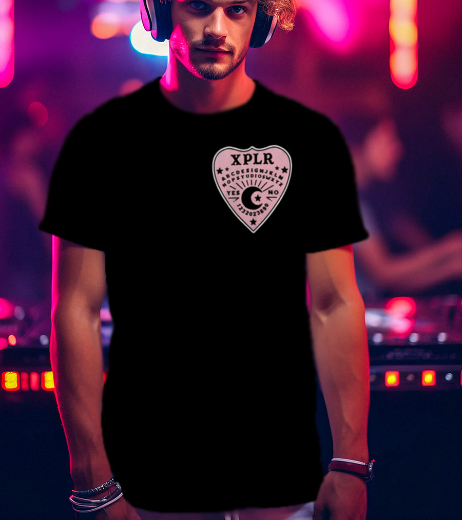 XPLR Planchette ABCDEFGHIJKLMNOPQRSTUVWXYZ YES NO 1234567890 Sam And Colby Ouija T-Shirt