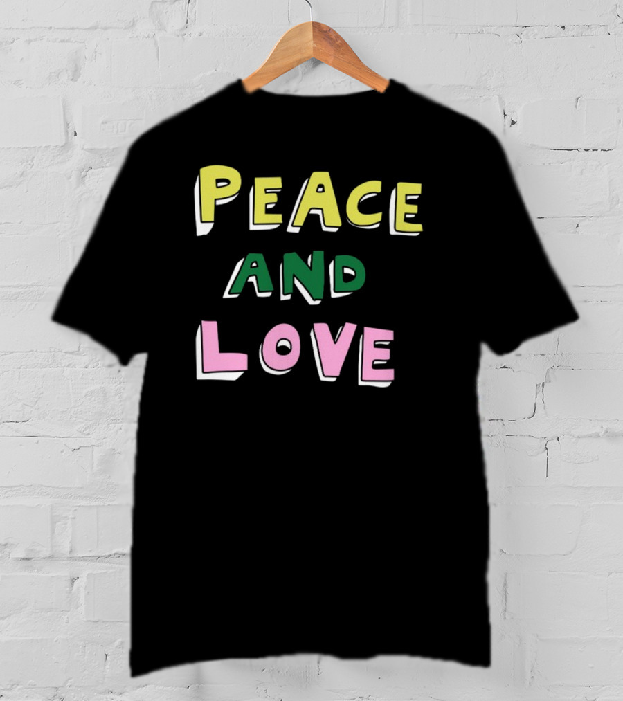 Bella Freud Peace And Love Text Bold Colorful Letters T-Shirt