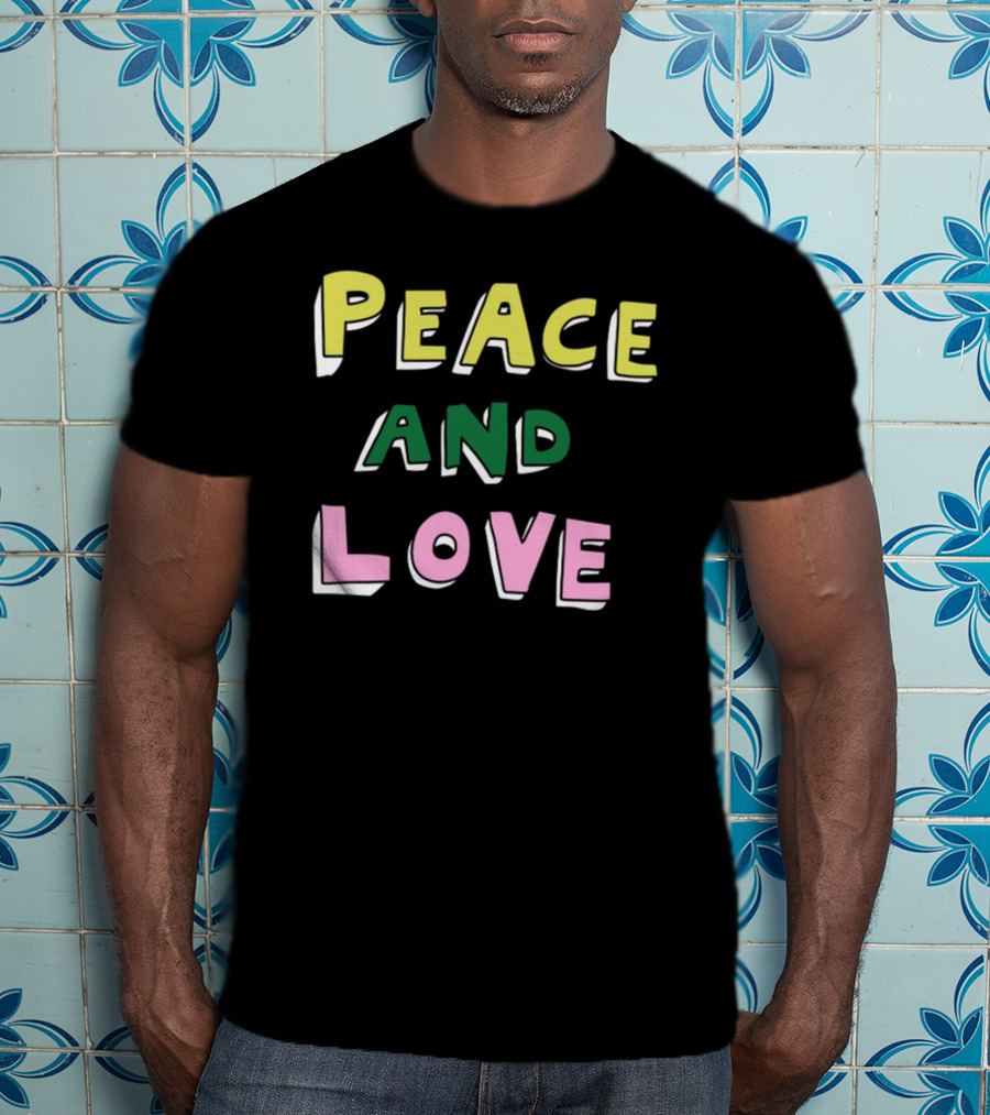 Bella Freud Peace And Love Text Bold Colorful Letters T-Shirt