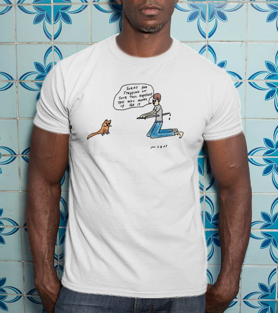 Stepping On Tail Apology With Cat And Man Offering Gift T-Shirt
