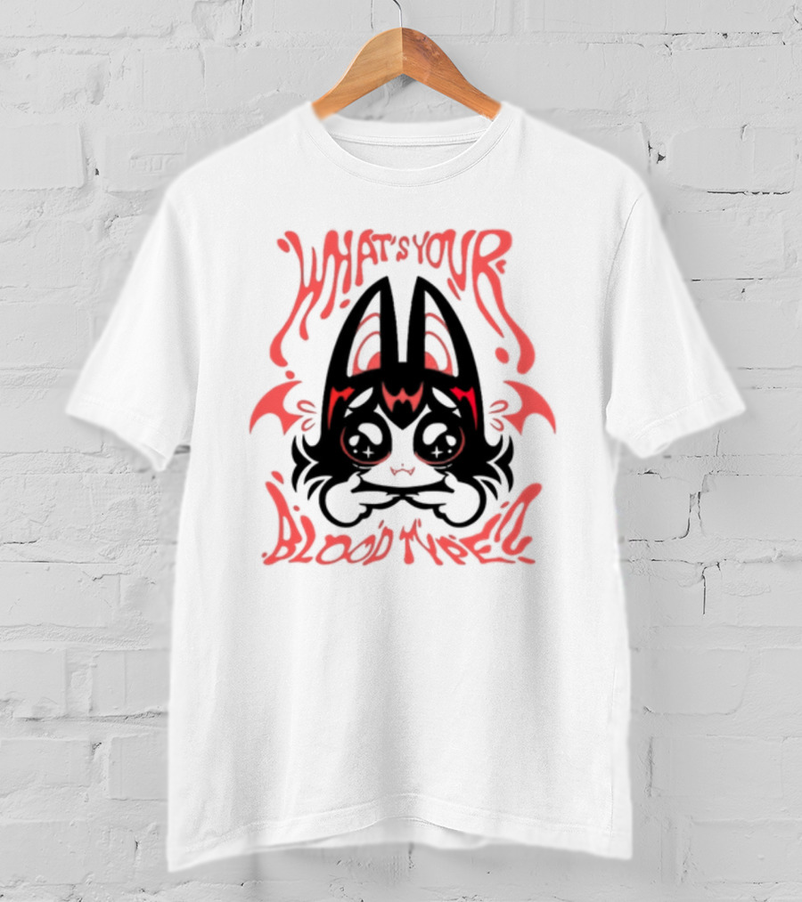 What's Your Blood Type? Kawaii Bat Character IN Red And Black T-Shirt