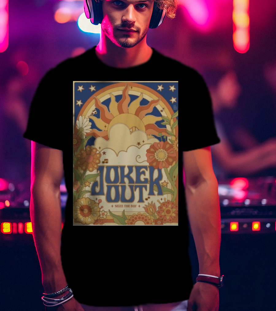 Joker Out Seize The Day Retro Floral Sunburst T-Shirt