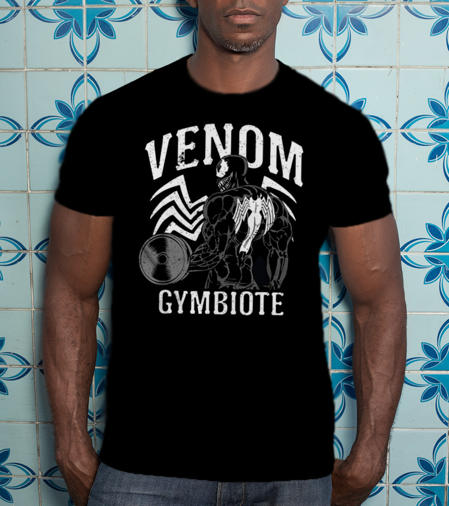 Venom Gymbiote Workout Bodybuilding Fitness Icon With Dumbbell And Spider T-Shirt