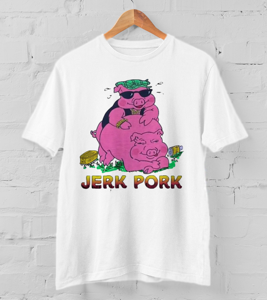 Jerk Pork Cartoon Pigs With Sunglasses And Gold Chain T-Shirt