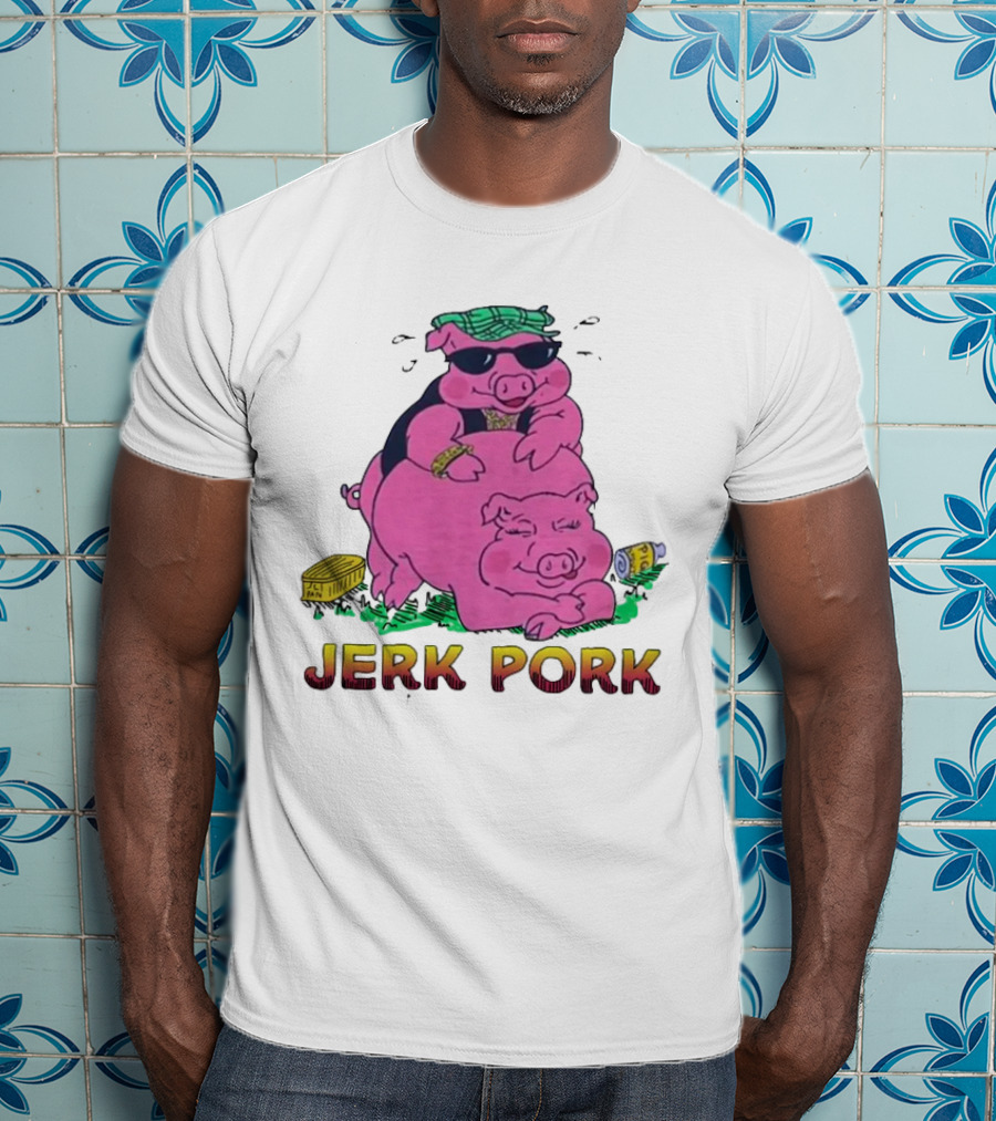 Jerk Pork Cartoon Pigs With Sunglasses And Gold Chain T-Shirt