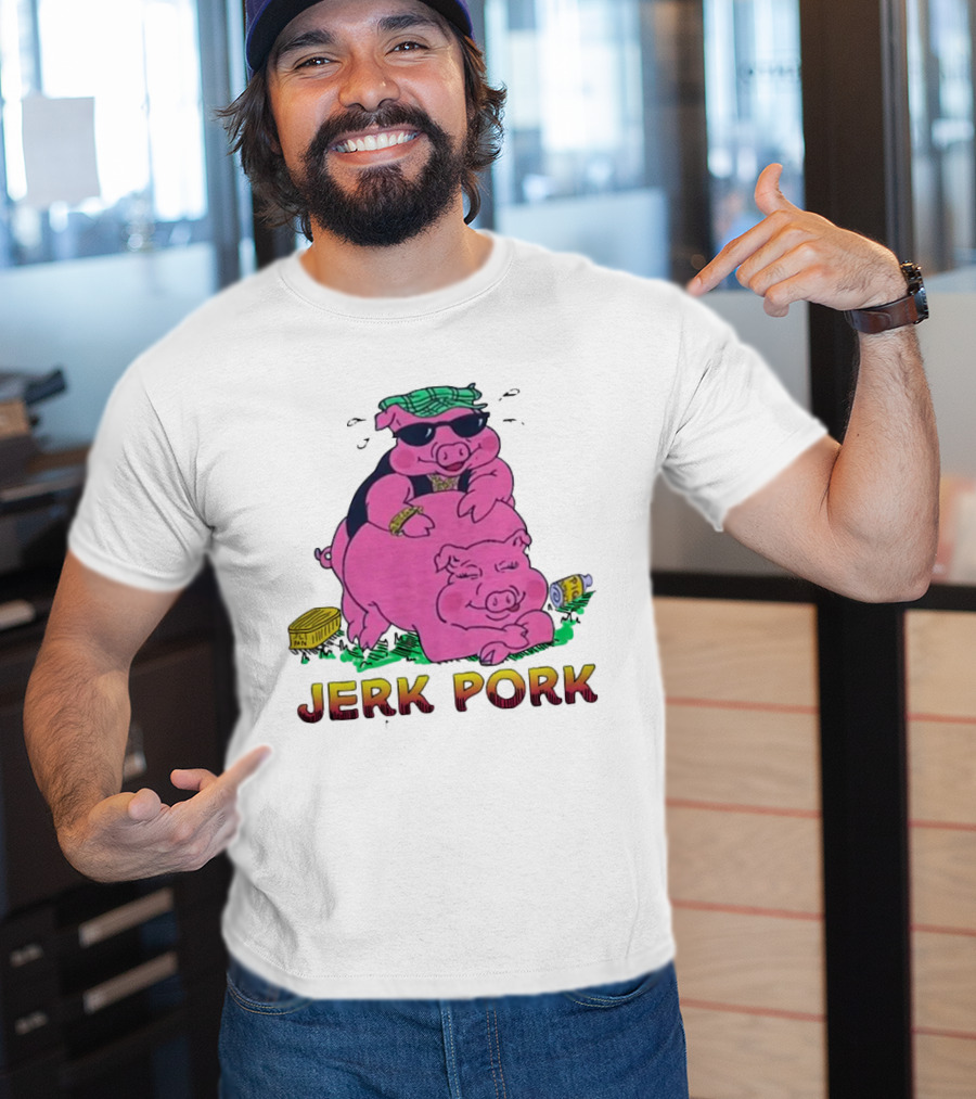 Jerk Pork Cartoon Pigs With Sunglasses And Gold Chain T-Shirt