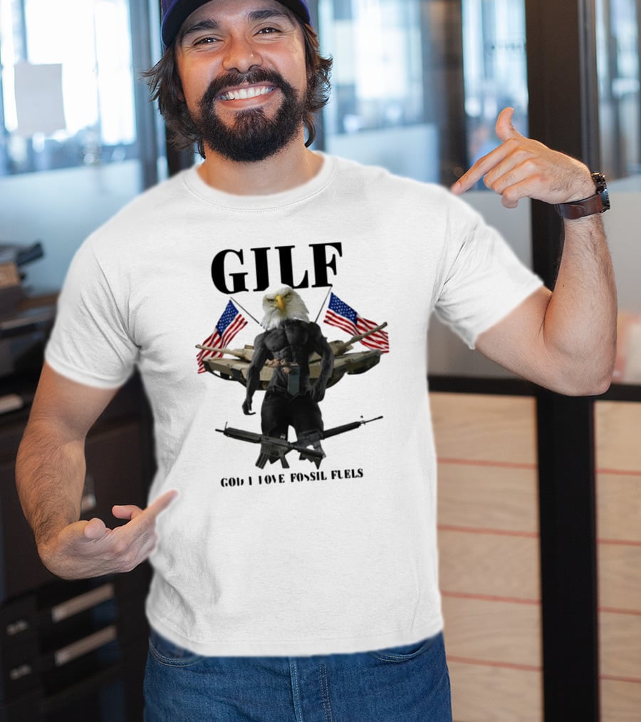 GILF God I Love Fossil Fuels Bald Eagle With Guns And American Flags T-Shirt