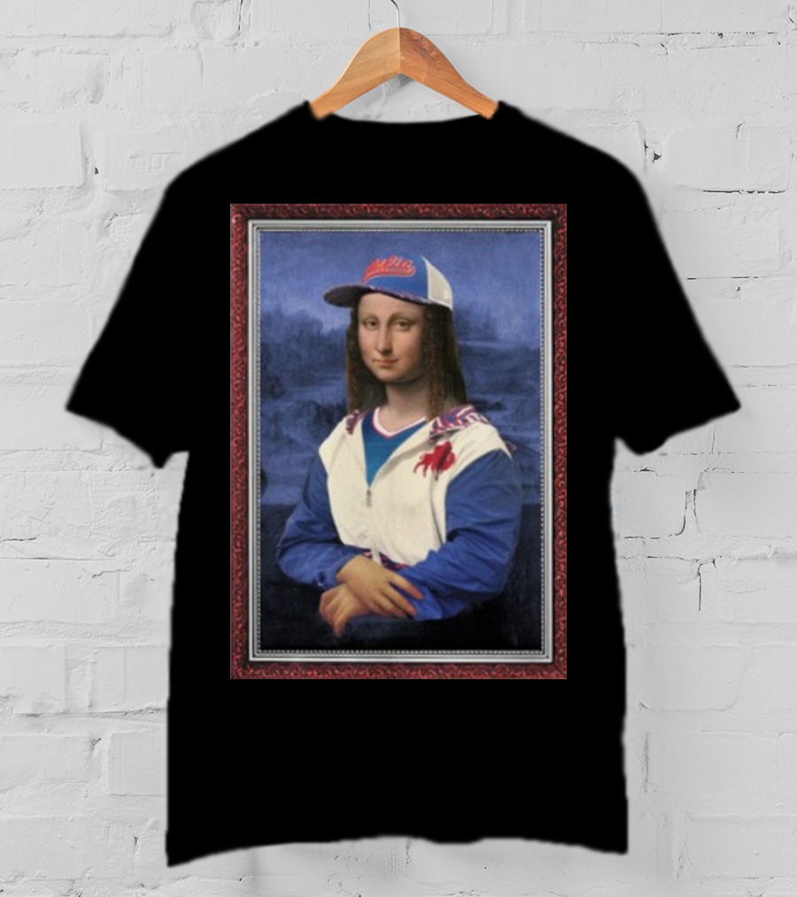 Mona Lisa With Buffalo Sports Cap And Jacket T-Shirt