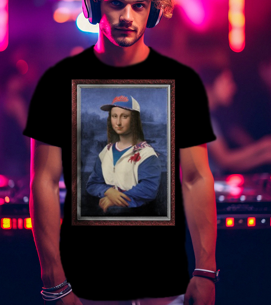 Mona Lisa With Buffalo Sports Cap And Jacket T-Shirt