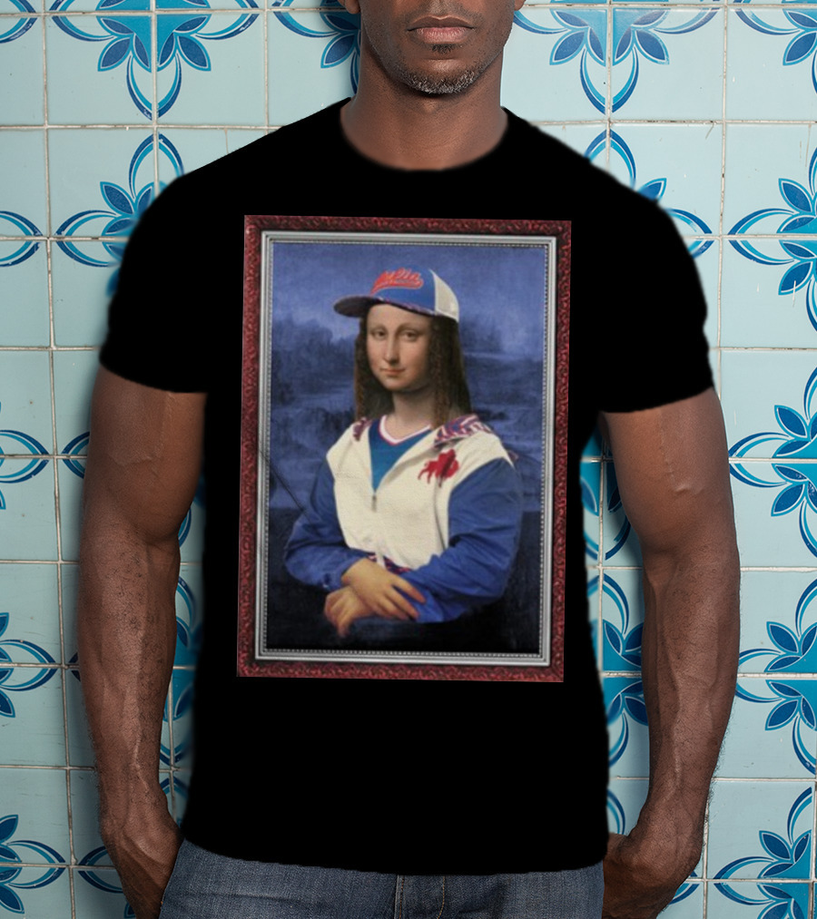 Mona Lisa With Buffalo Sports Cap And Jacket T-Shirt