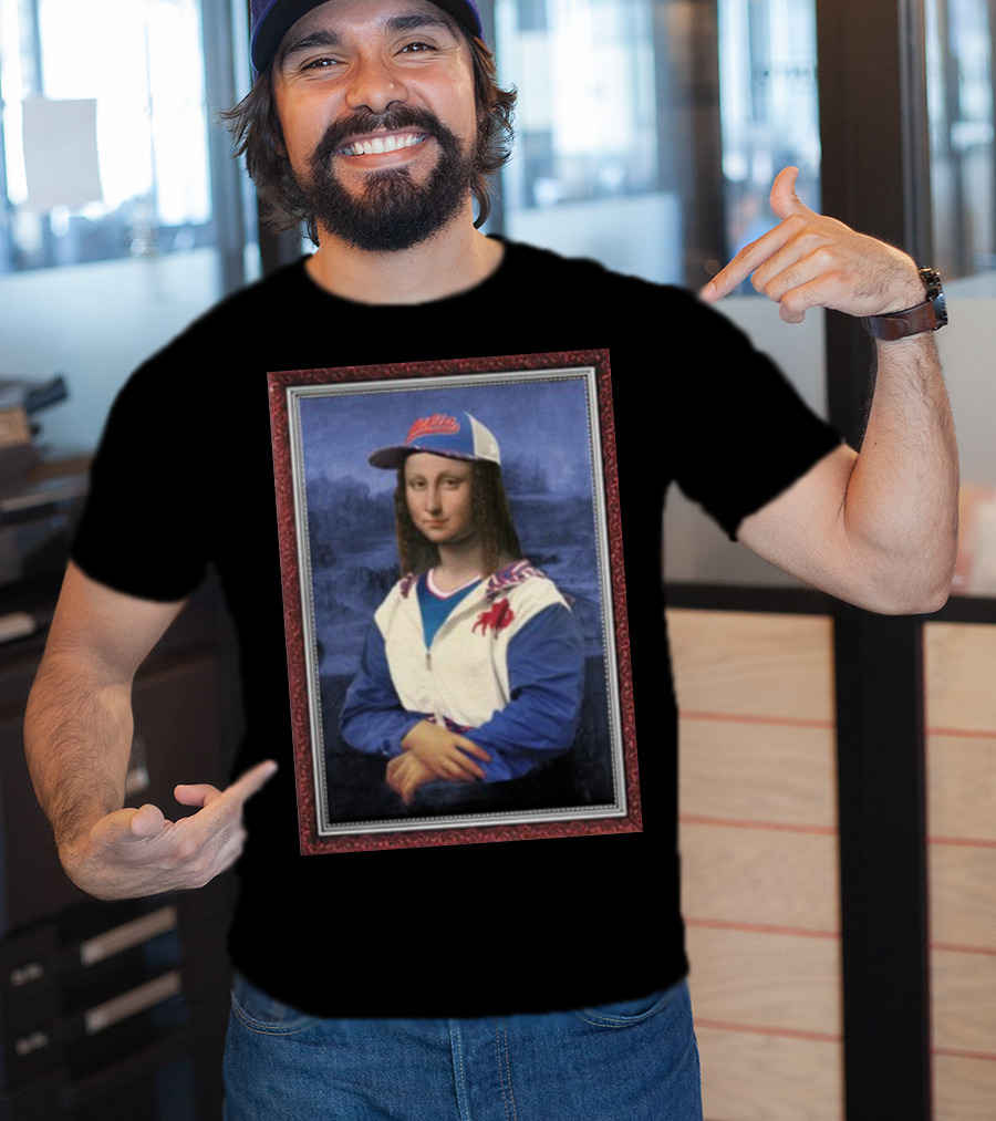 Mona Lisa With Buffalo Sports Cap And Jacket T-Shirt