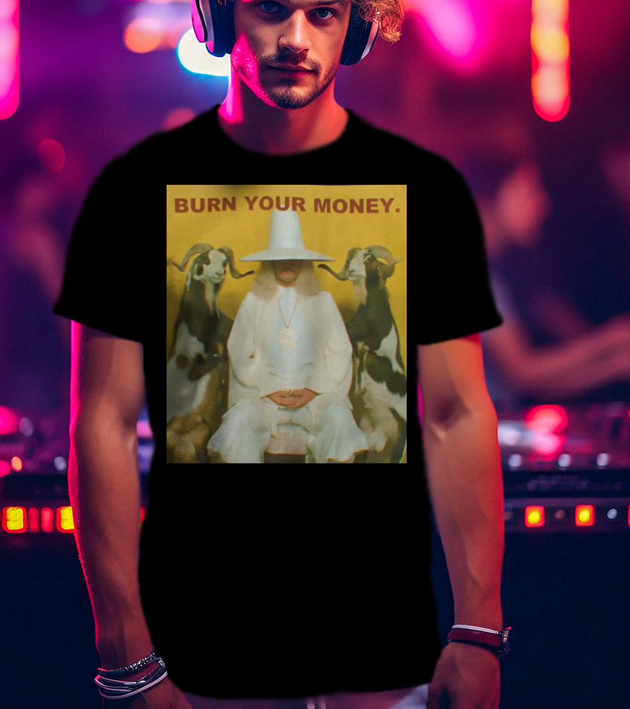 BURN YOUR MONEY White Suit Man With Goats T-Shirt