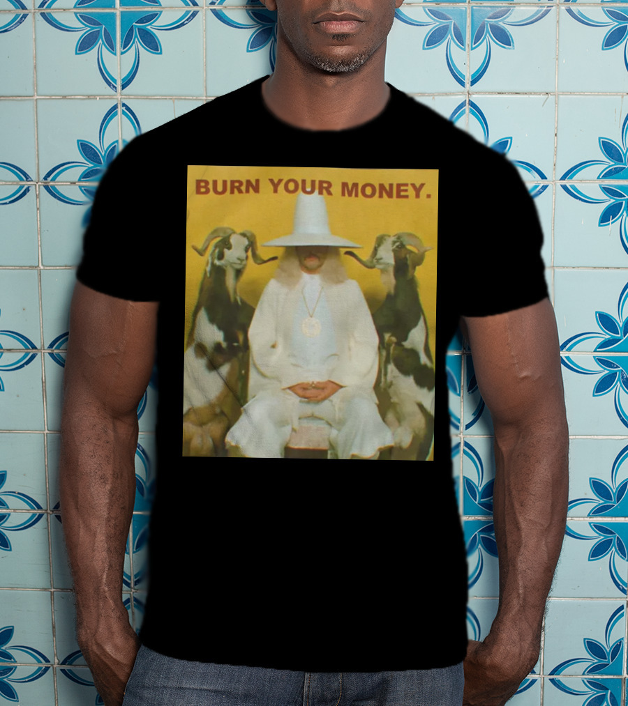 BURN YOUR MONEY White Suit Man With Goats T-Shirt