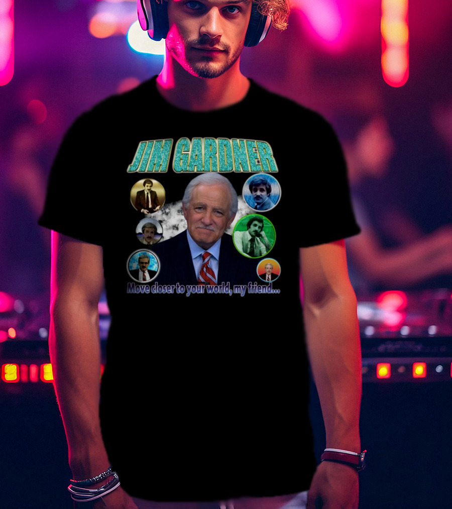 Jim Gardner Move Closer To Your World My Friend Retro Circle Montage T-Shirt