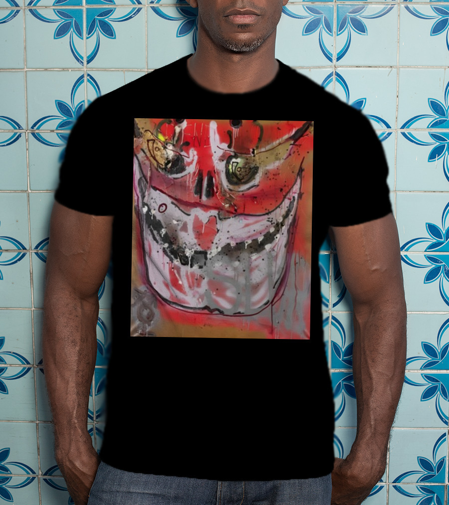 Mutant Ochre Skull Graffiti Drip T-Shirt
