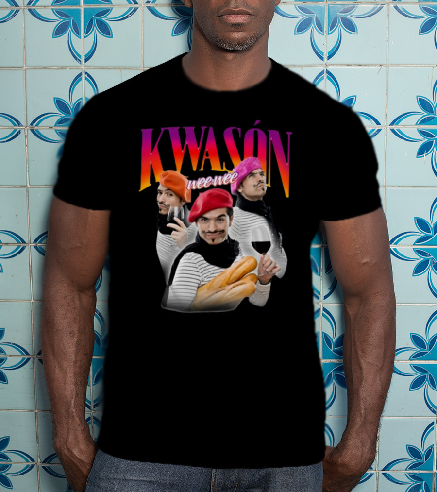 KWASÓN Wee Wee Baguette Trio With Wine And Beret T-Shirt